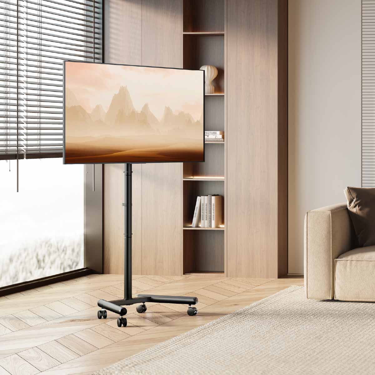 SH-6222FS TV cart in use with a display in a living room
