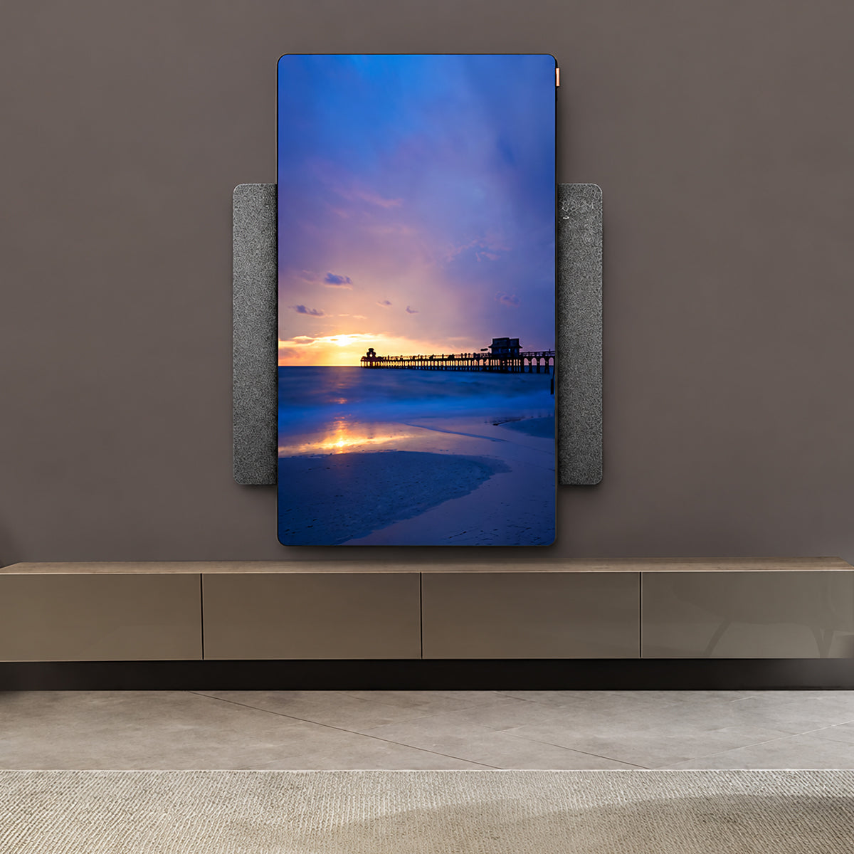 SH-906VF portrait mode fixed TV wall mount with display installed in portrait orientation