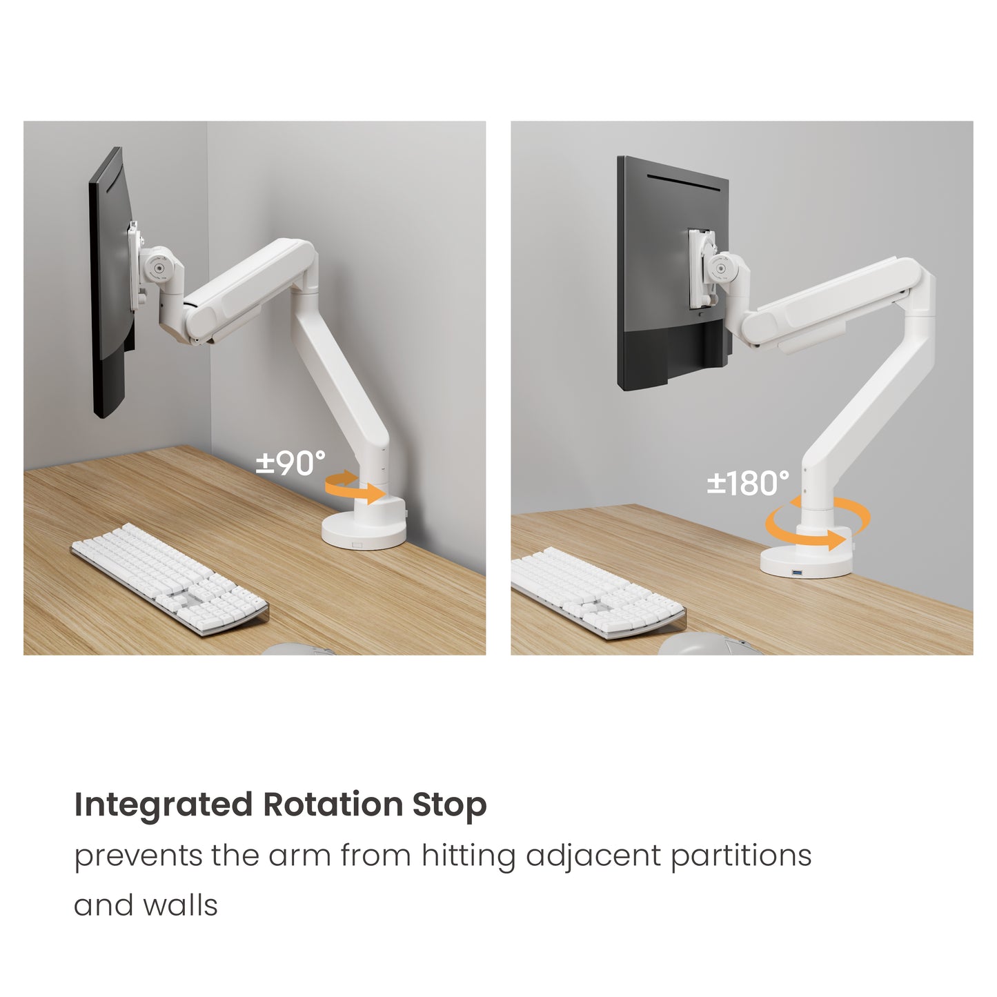 VSYS VMAD-C012WG monitor arm integrated rotation stop feature