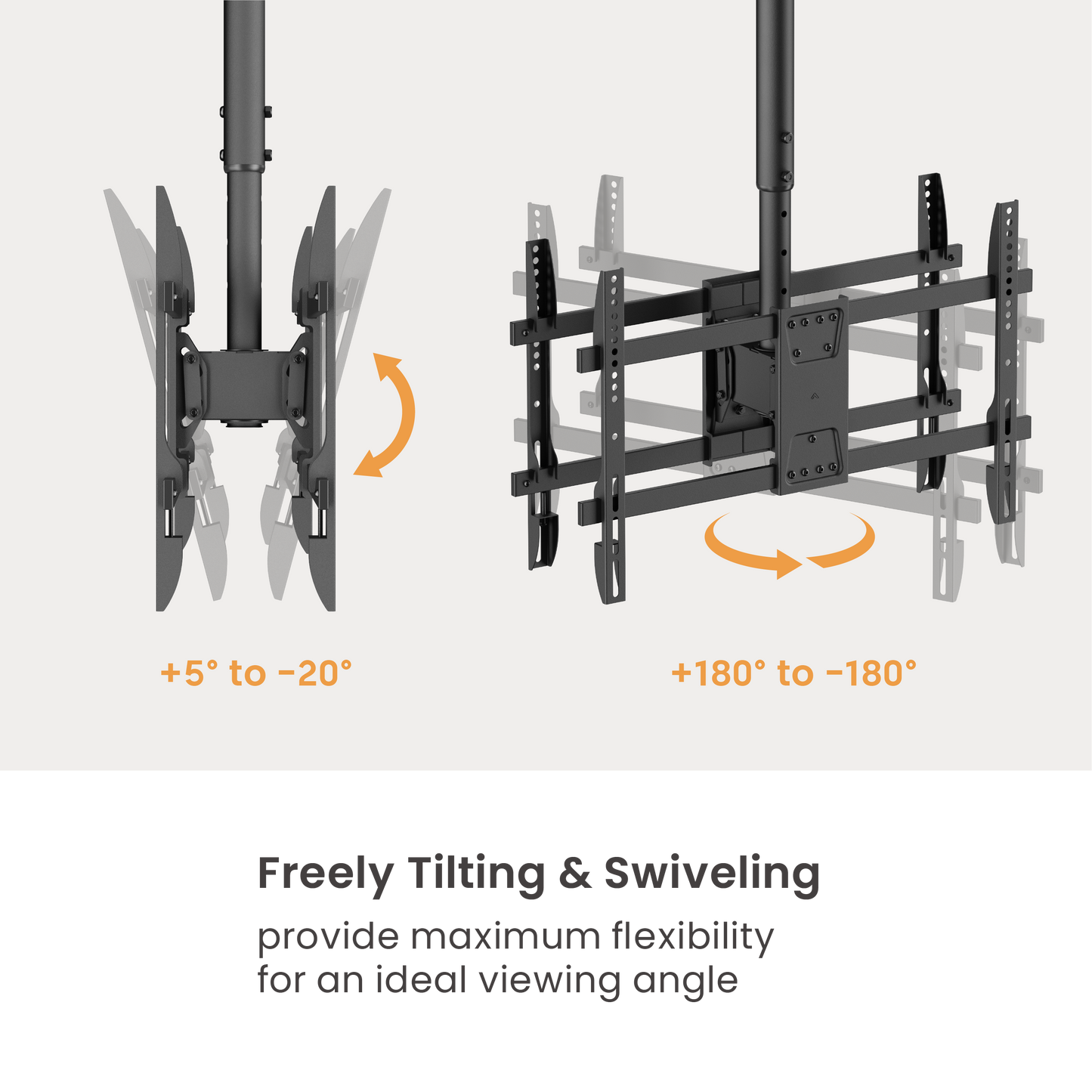VSYS VCM-CE1546BL dual screen ceiling mount tilt and rotation range