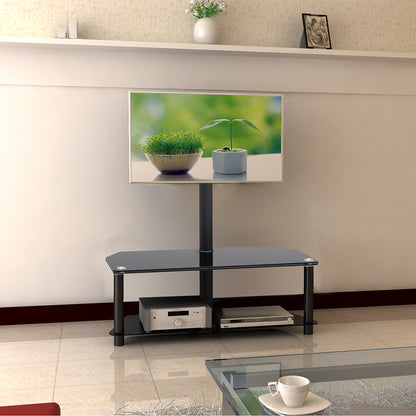 SH-124FS 2-tier corner glass media console with TV mounted in living room setting