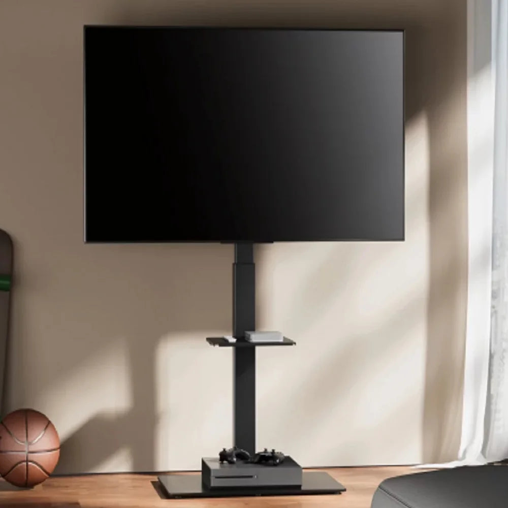 SH-18FS TV floor stand with TV mounted in living room setting