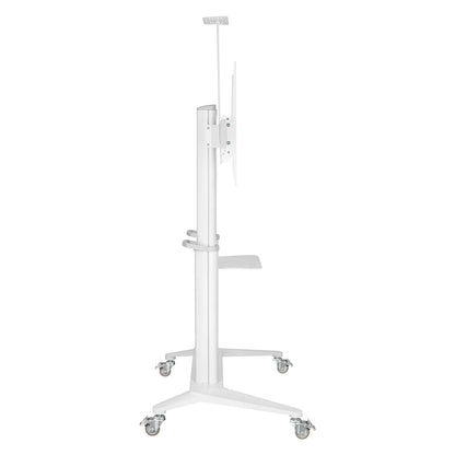 SH1900-120W gloss white large screen aluminum TV cart, side profile view
