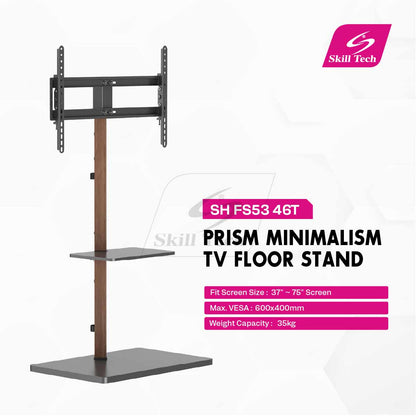 SH-FS53-46T prism minimalism TV floor stand with TV mounted in living room setting