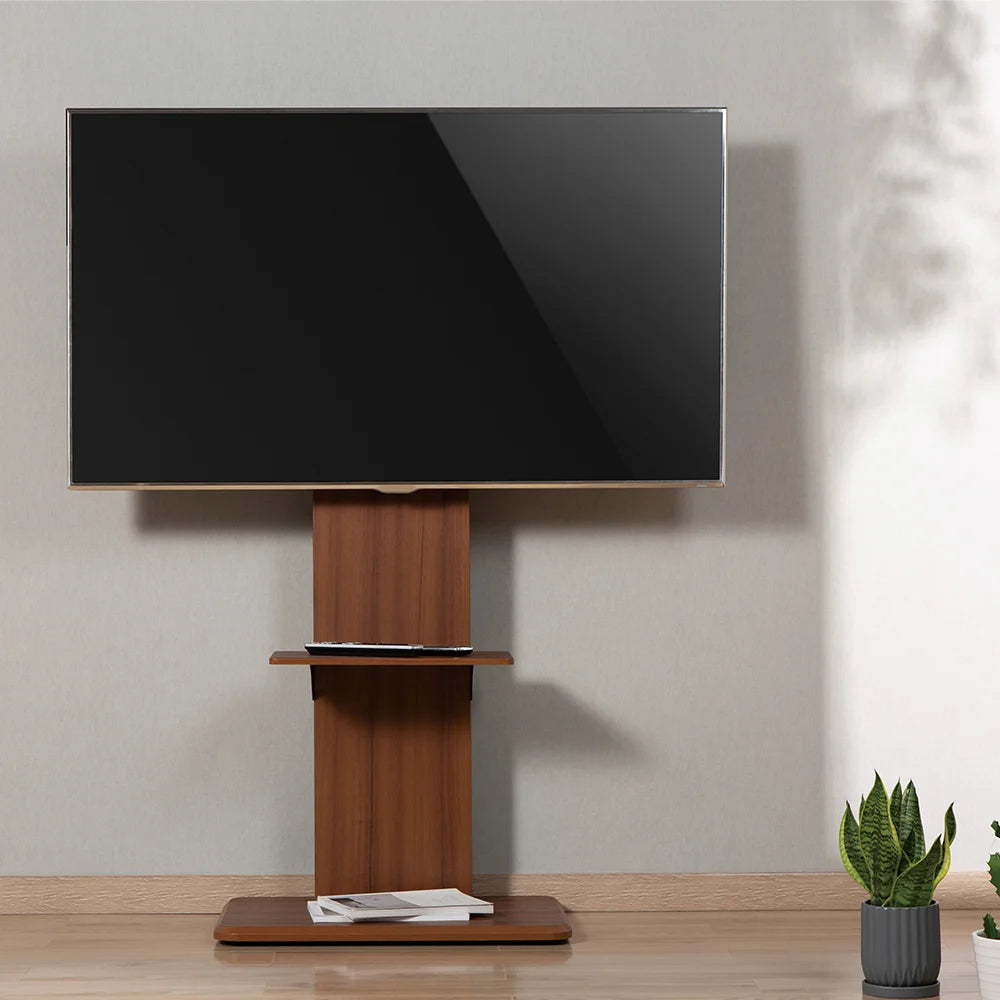 SH-20FS modern slim TV floor stand with TV mounted in living room setting