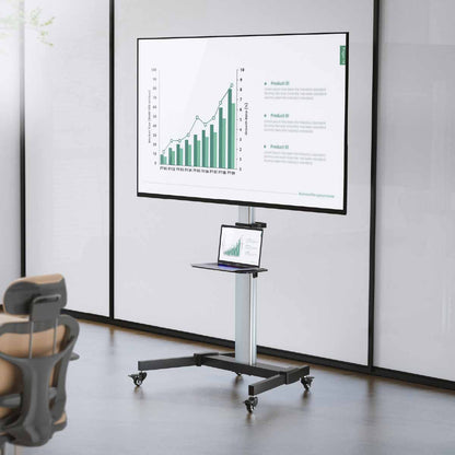 SH-4486FS aluminum TV cart with laptop and display in office setting