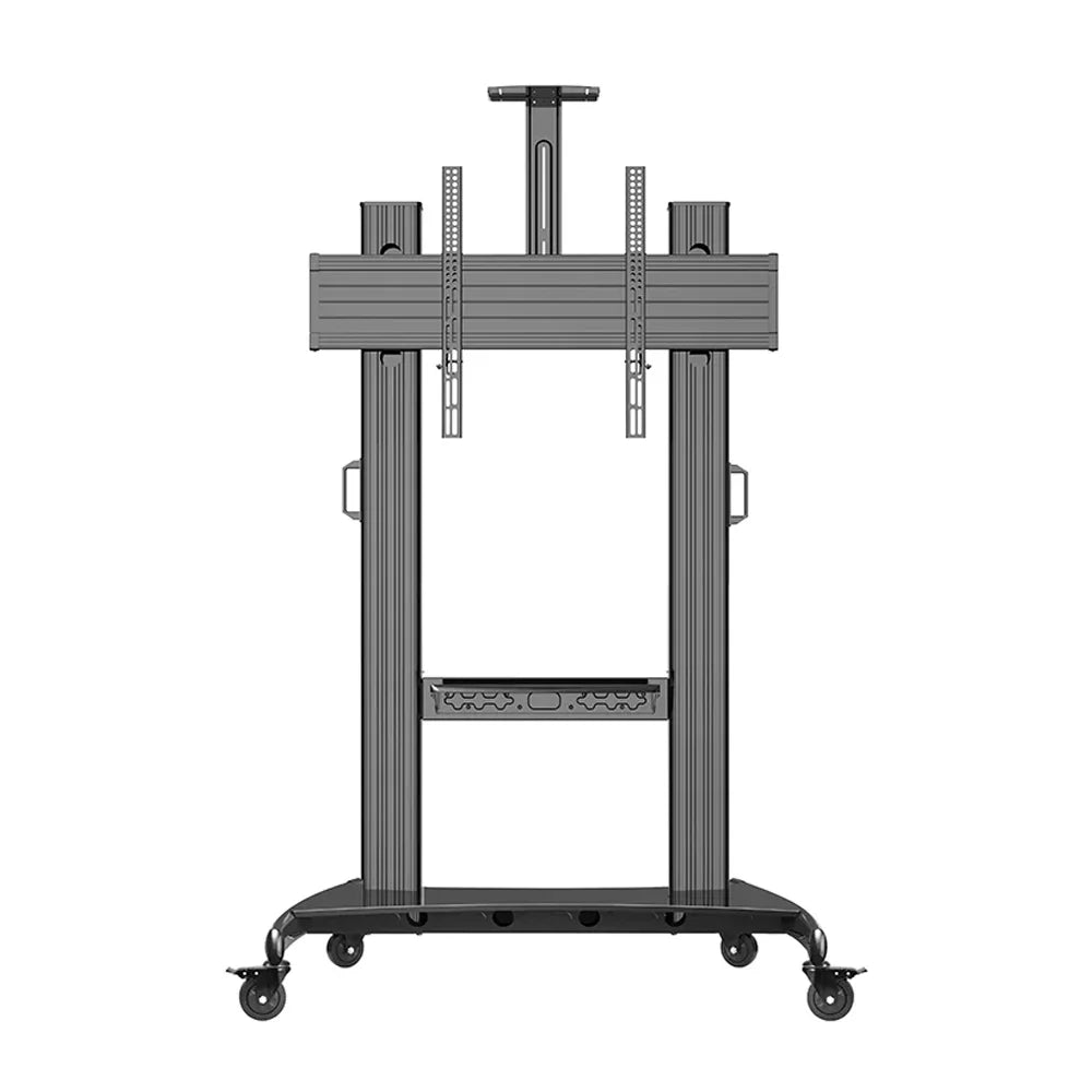 SH-1800-100B universal height-adjustable rolling TV stand, front view