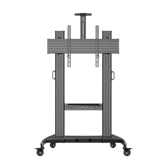 SH-1800-100B universal height-adjustable rolling TV stand, front view
