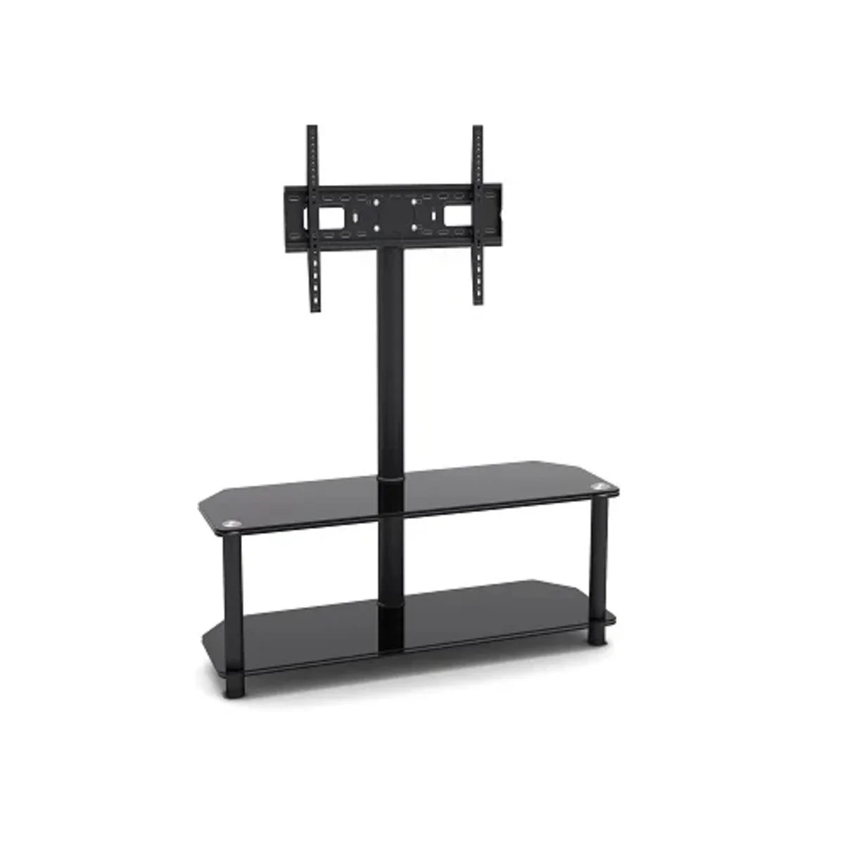 SH-124FS 2-tier corner glass media console with TV mount, front view