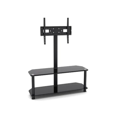 SH-124FS 2-tier corner glass media console with TV mount, front view