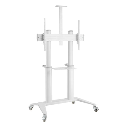 SH1900-120W gloss white large screen aluminum TV cart, front angle view