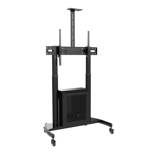 SH-667TBS telescopic TV cart with integrated cabinet, front view