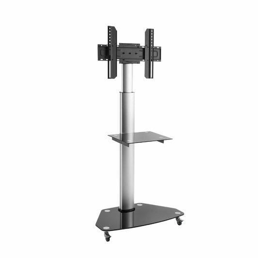 SH-400FS contemporary height-adjustable TV stand with tempered glass base