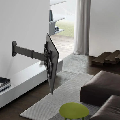 SH-460P aluminium slim sliding full-motion TV wall mount with TV extended in living room setting