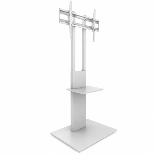 SH-16-46TDA modern slim TV floor stand, matte black angled view