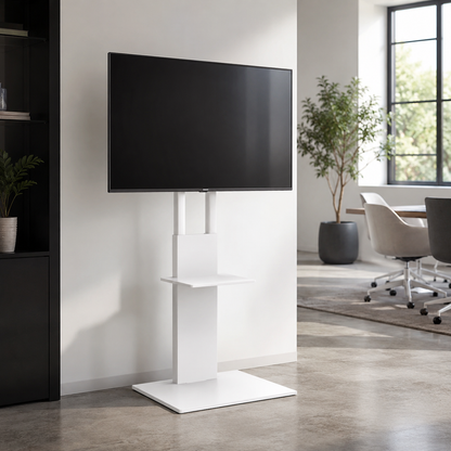 SH-16-46TDA modern slim TV floor stand with TV mounted in office setting
