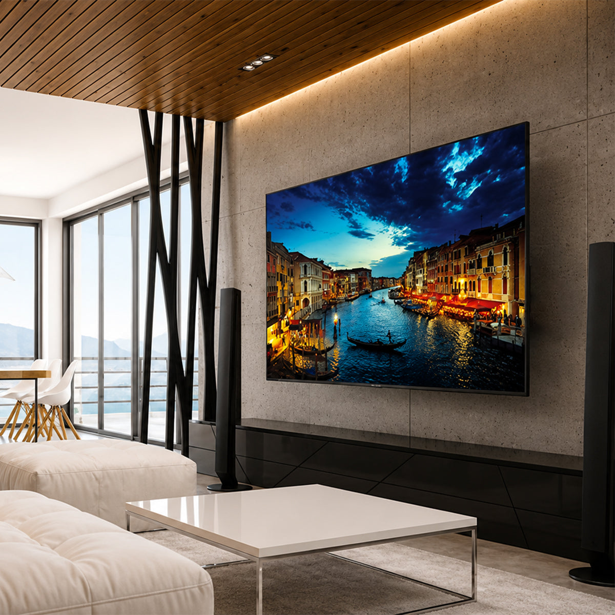 SH-1060F fixed LCD LED curved TV wall mount with display installed