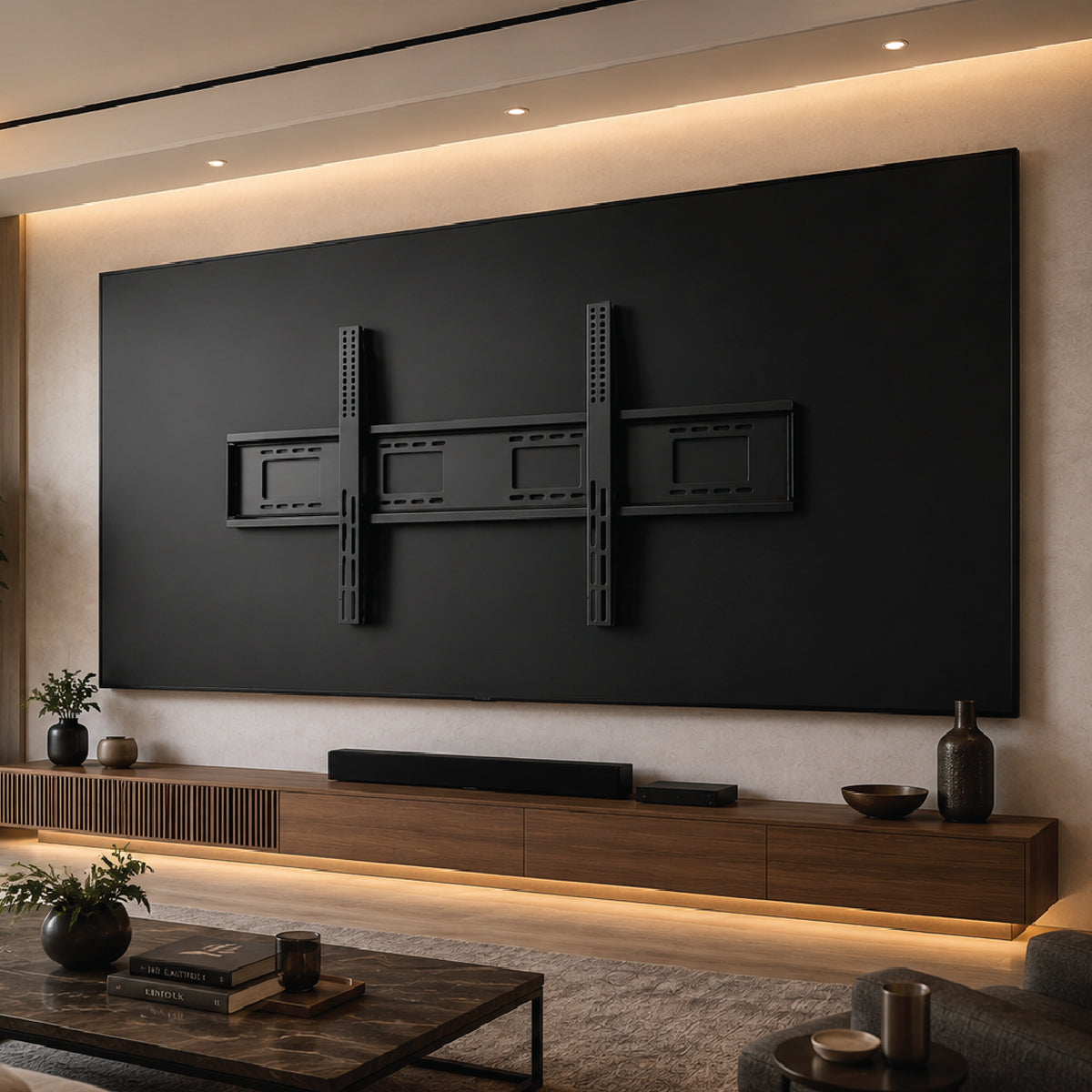 SH-1690F ultra heavy-duty fixed TV wall mount with large display in conference room setting