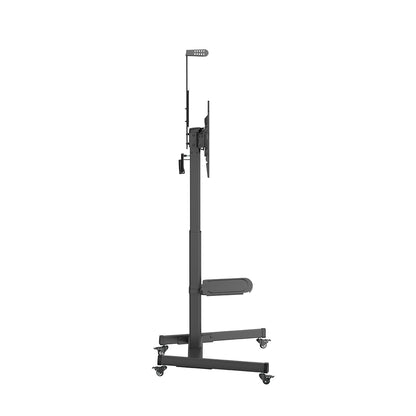 SH17H-46TW crank-adjustable steel TV cart, side profile view showing crank handle