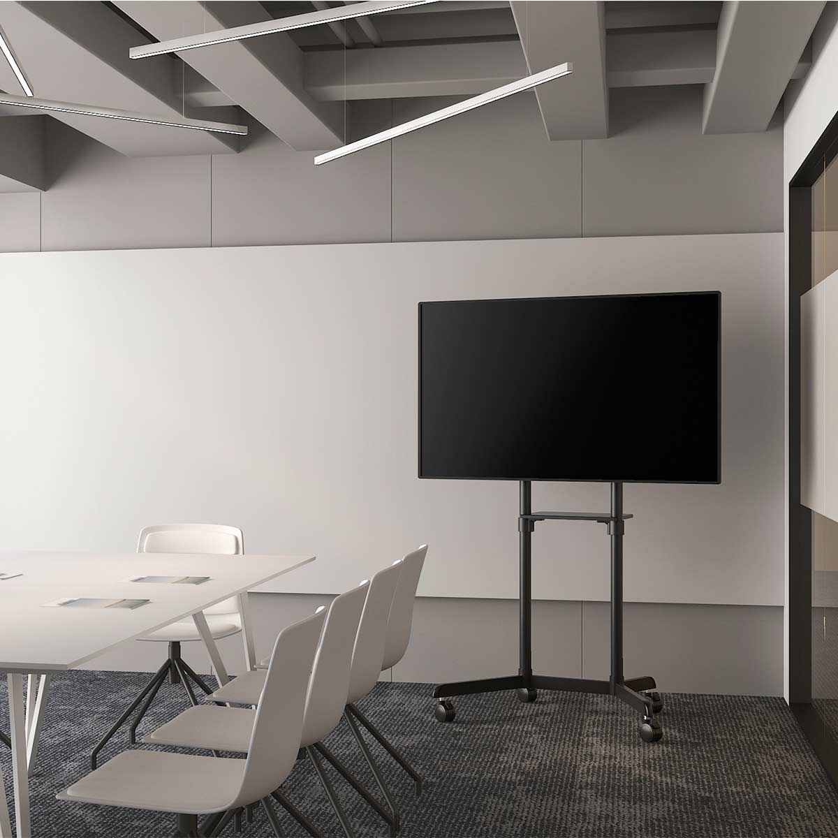 SH-046RMSB TV stand in use with a display in a meeting room