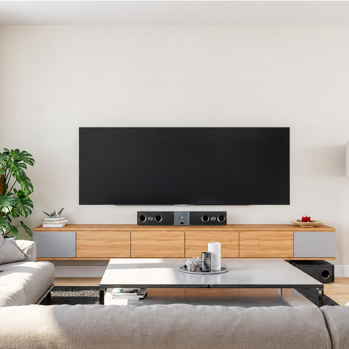 SH-2200F XX-large heavy-duty fixed TV wall mount with large display installed