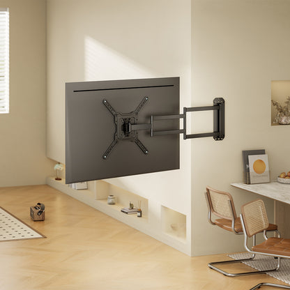 SH-449P extra long arm full-motion TV wall mount with TV extended around a corner