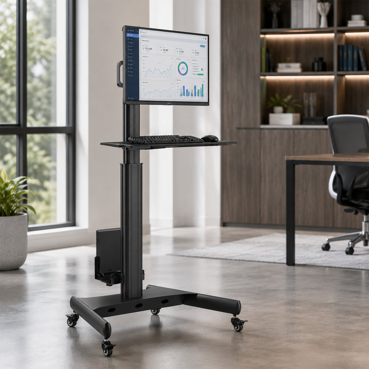 SH-MW01FS sit-stand mobile workstation in office setting