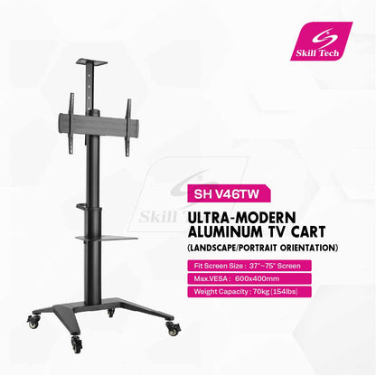 SH-V46TW ultra-modern aluminum TV cart, side profile view