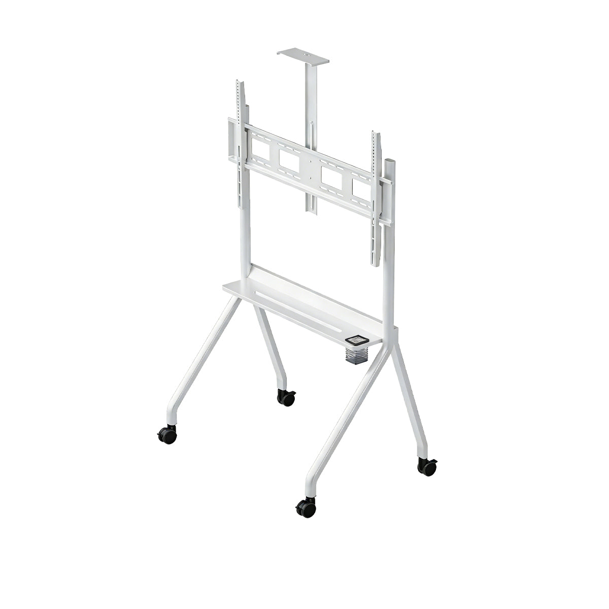 DG-115W-FS heavy-duty mobile TV cart in matte white, front view