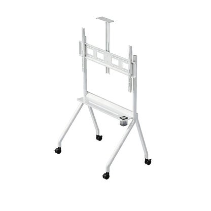 DG-115W-FS heavy-duty mobile TV cart in matte white, front view