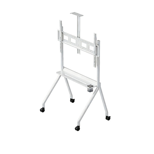 DG-115W-FS heavy-duty mobile TV cart in matte white, front view