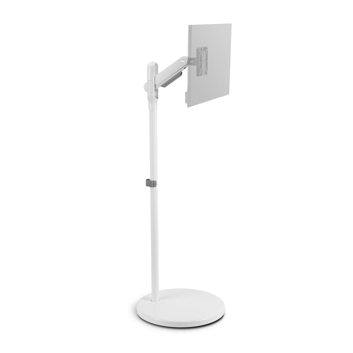 SH38-11TW-FS matte white mobile spring-assisted display floor stand, VESA mount detail