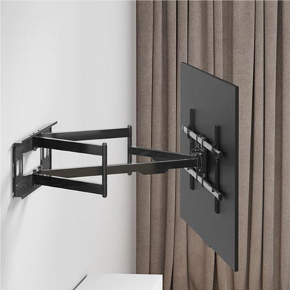 SH-1016P heavy-duty full-motion TV wall mount installed with a TV against a curtained wall