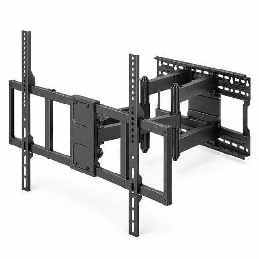 SH-126P heavy-duty full-motion TV wall mount, front angle showing rail brackets and cable management
