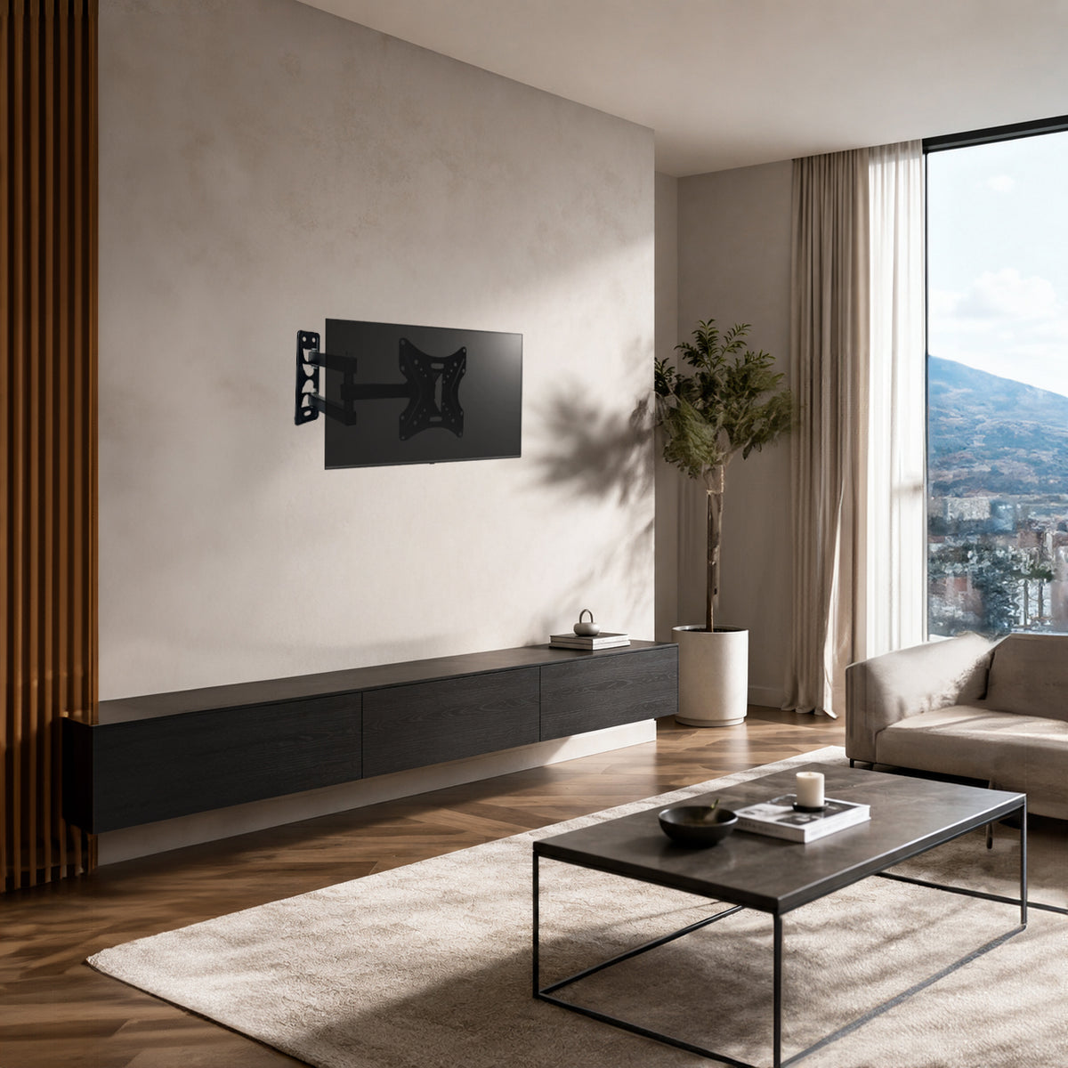 SH-200P full-motion TV wall mount installed in a living room