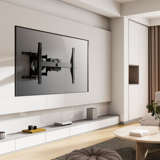 SH-380P heavy-duty full-motion TV wall mount installed with a large TV on a wall panel