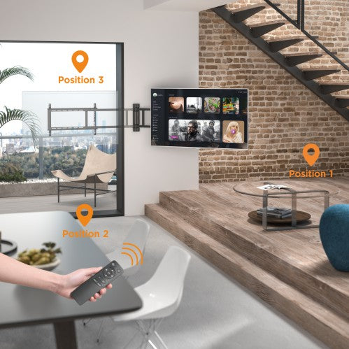 VSYS VCM-M06 mount shown swiveling to 3 room positions