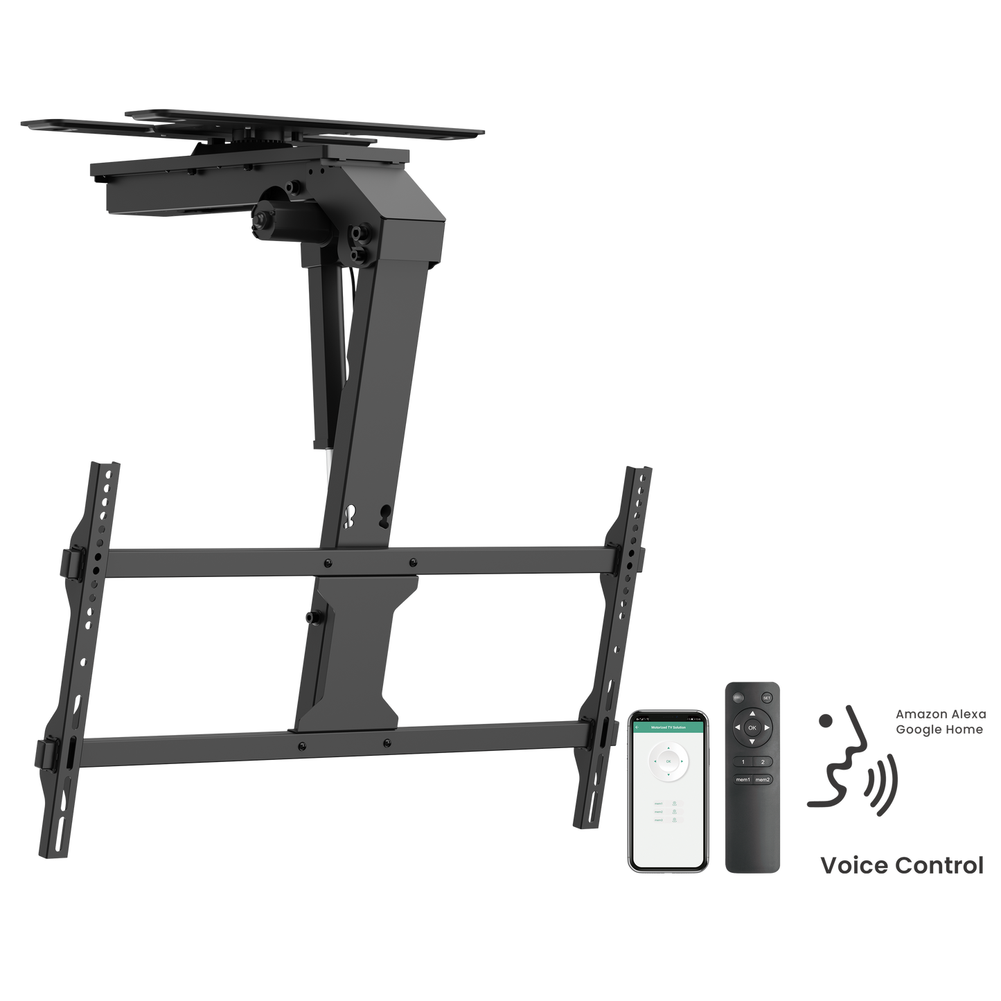 VSYS VCM-M0748DS motorized ceiling TV mount with app and remote