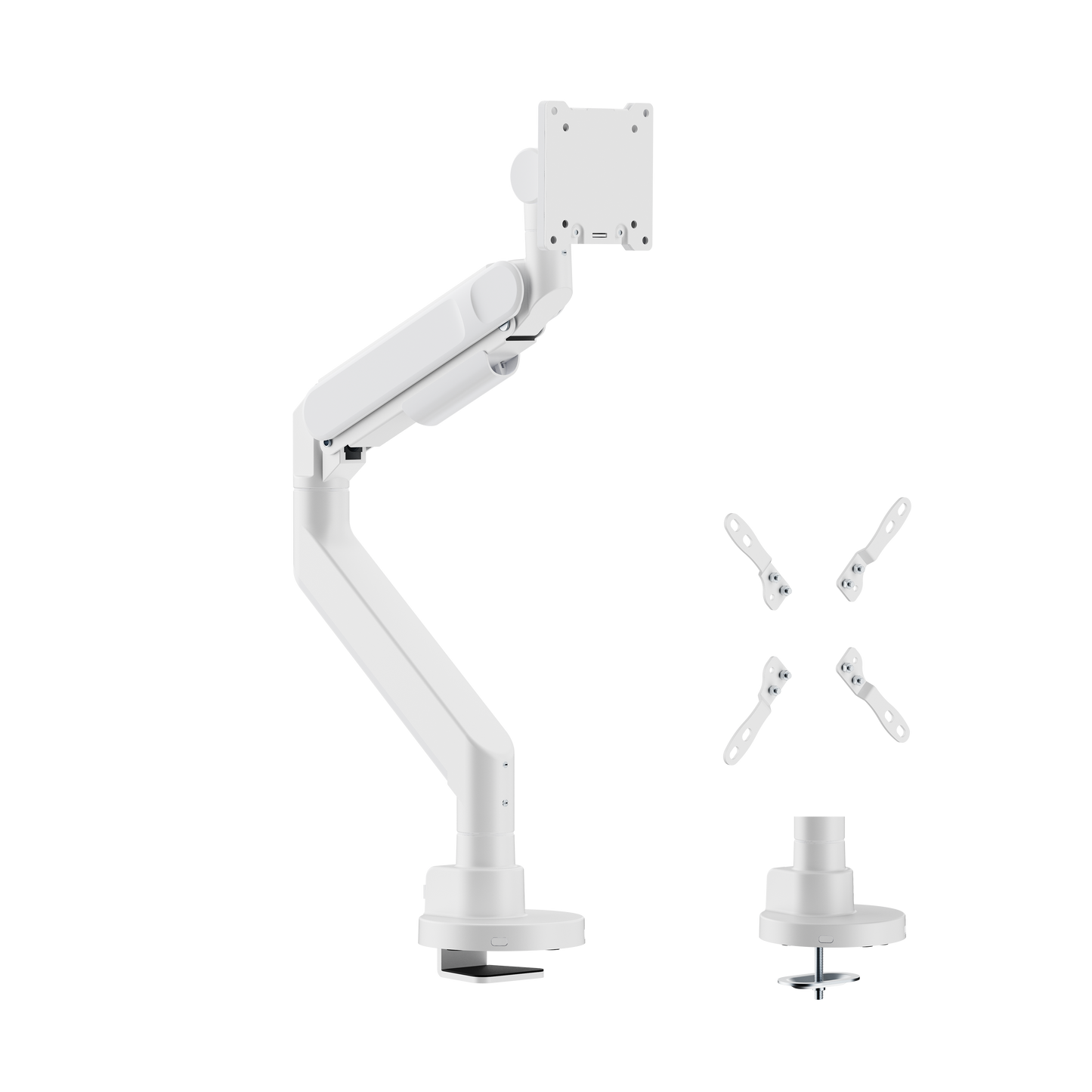 VSYS VMAD-C012WG heavy-duty gas-spring monitor arm in white, front view