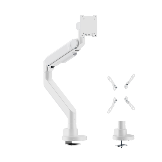 VSYS VMAD-C012WG heavy-duty gas-spring monitor arm in white, front view