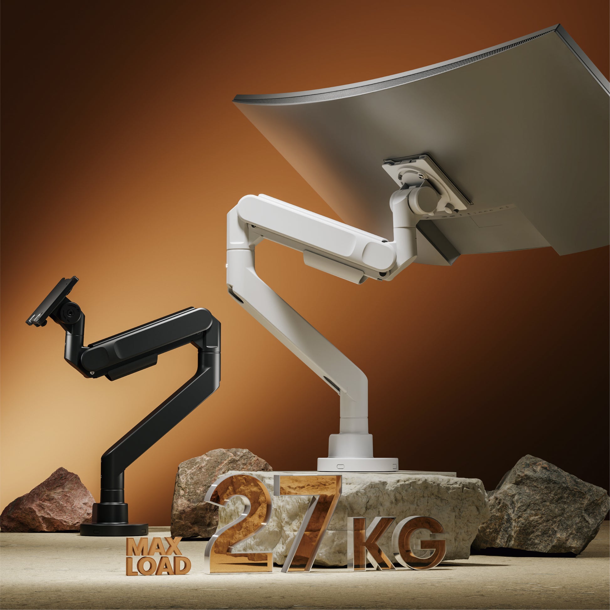VSYS VMAD-C012WG monitor arm holding a large curved monitor, 27kg max load