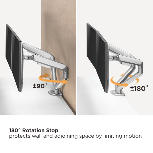 VSYS VMAE-C024WS dual monitor arm 180 degree rotation stop feature
