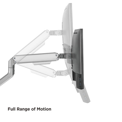 VSYS VMAE-C024WS dual monitor arm demonstrating full range of motion