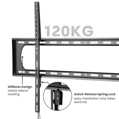 VSYS VS01A-69F large-format fixed wall mount, 120kg capacity, stiffener design and quick-release spring lock