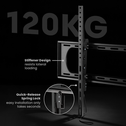 VSYS VS01A-69T large-format tilt wall mount, 120kg capacity, stiffener design and quick-release spring lock