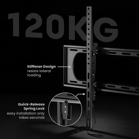 VSYS VS01A-69T large-format tilt wall mount, 120kg capacity, stiffener design and quick-release spring lock