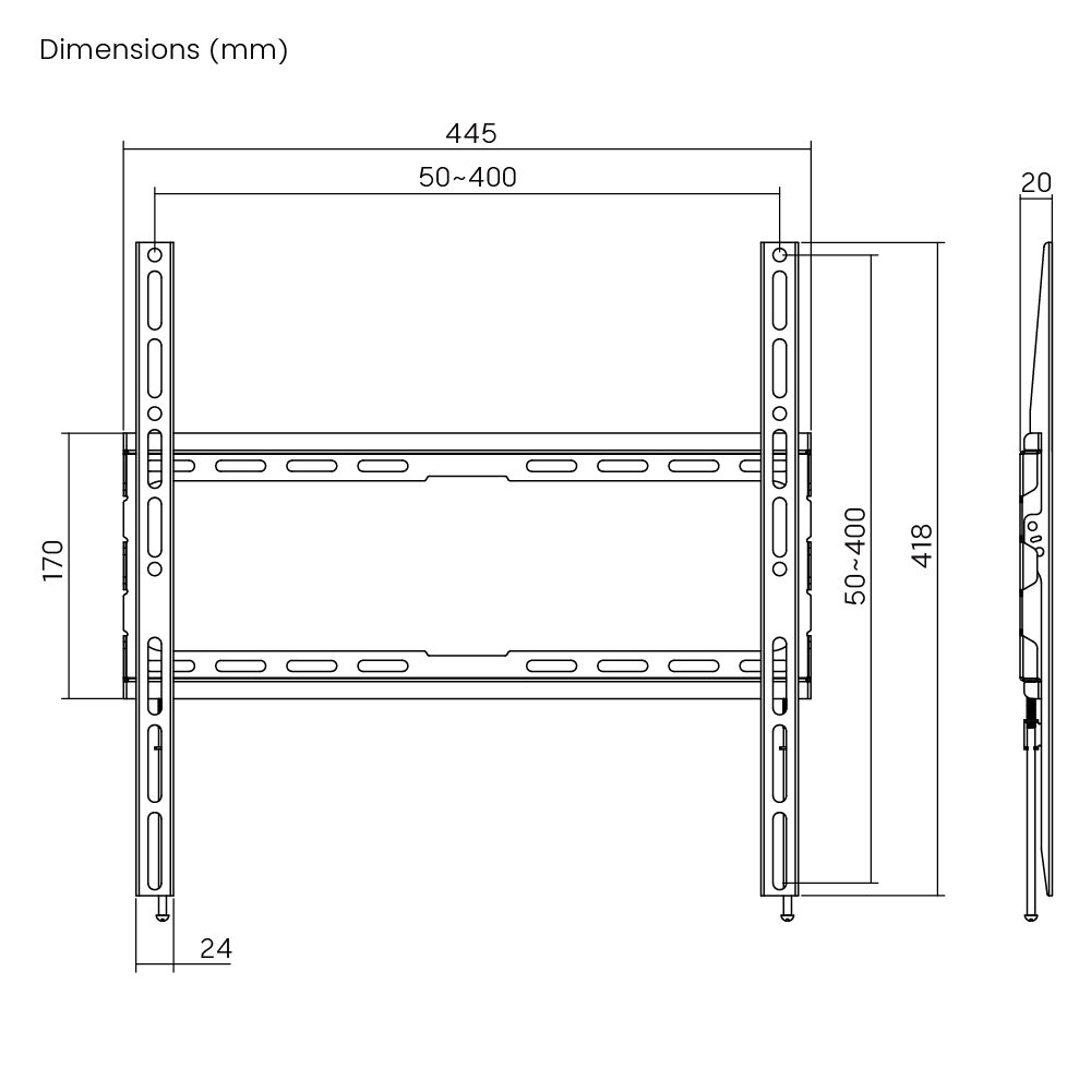 VSYS VS01E-44F wall mount dimensions diagram