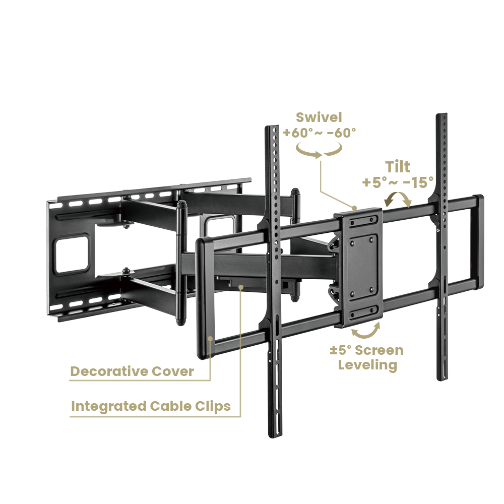 VSYS VS02D-696 mount showing swivel tilt and leveling adjustment
