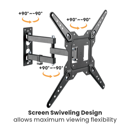 VSYS VS02E-443 mount showing swivel range plus 90 to minus 90 degrees