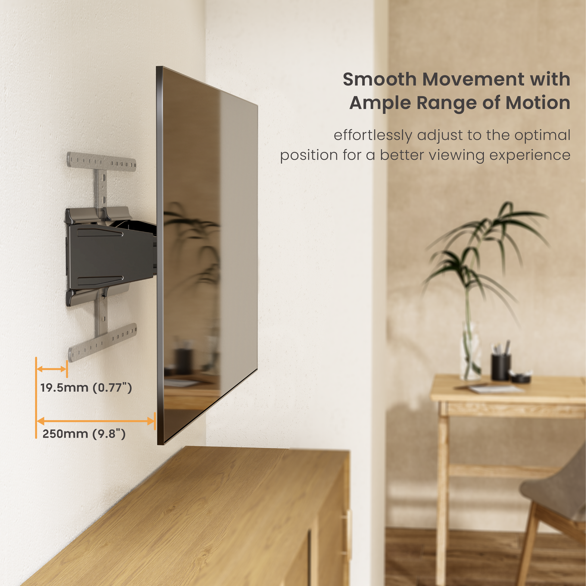 VSYS VS02US-464 mount extended off the wall, 250mm reach
